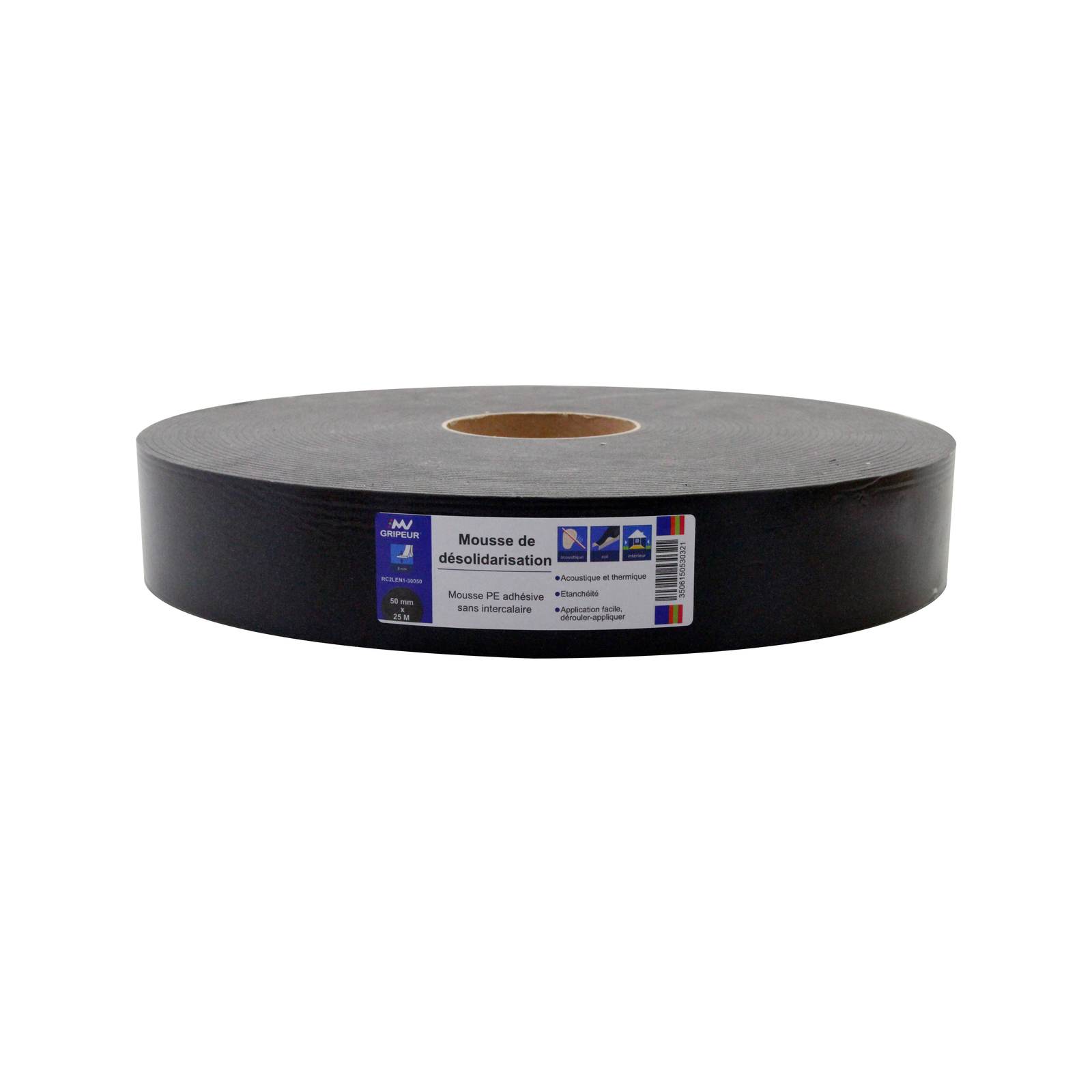 Adhésif mousse PE de désolidarisation noire ép 3 mm 50mm x 25m LIMA - RC2LEN1-30050