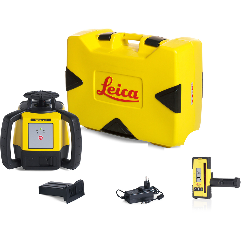 Laser LEICA Rugby 610 coffret avec batterie Li-ion et cellule de réception Rod Eye 120 6011149