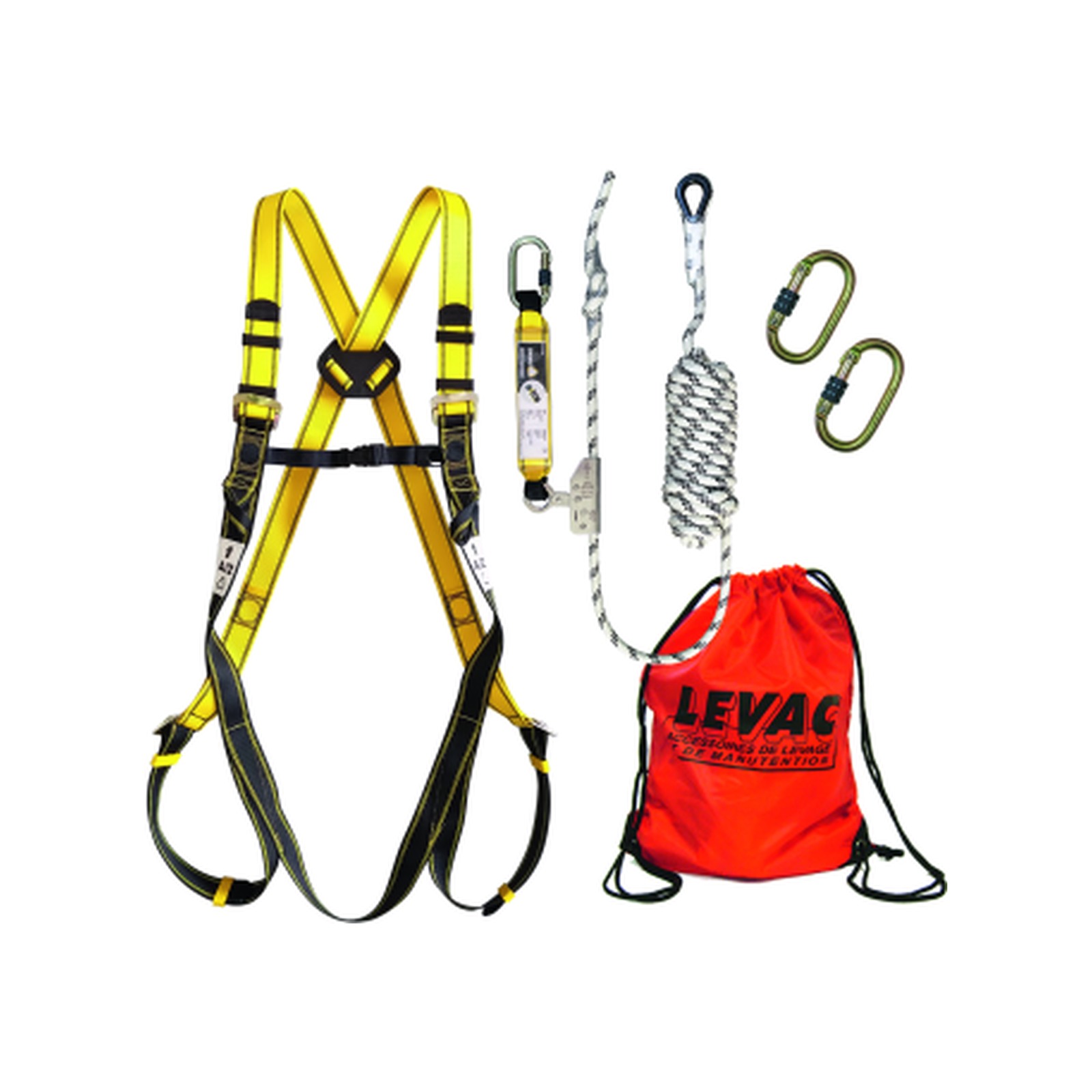 Kit harnais toiture 2 points d’accrochage stop-chute sac LEVAC 3616KIT2V