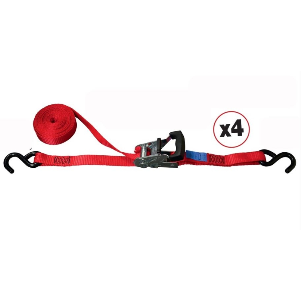 PACK 4 SANGLES ARRIMAGE 500 Kg 5M LARGEUR 25MM CROCHET 