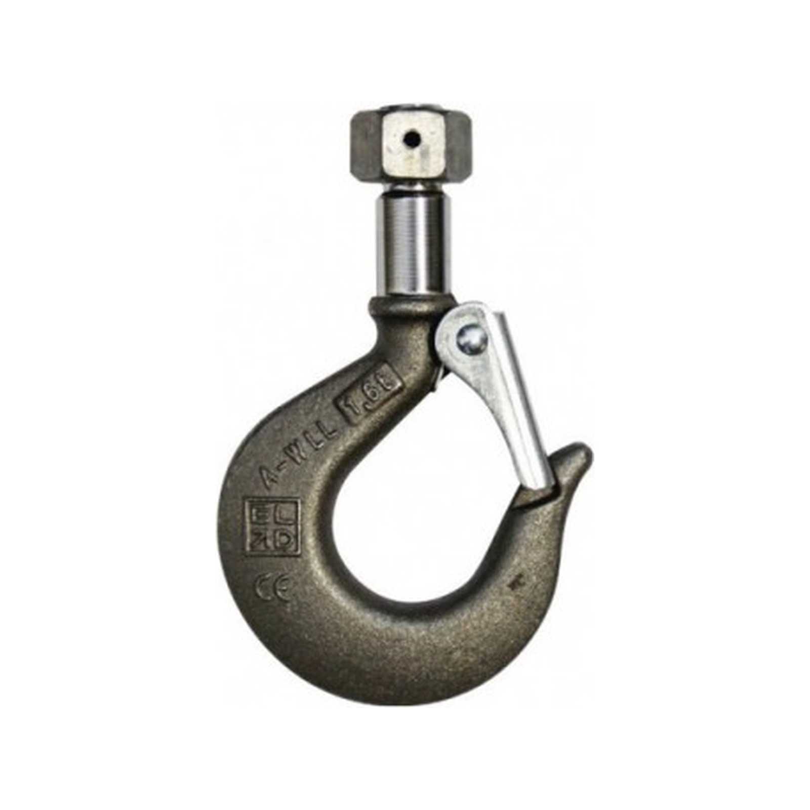 Crochet acier à tige filetée avec linguet sécurité diamètre 18 mm CMU 2500 kg LEVAC 5156C