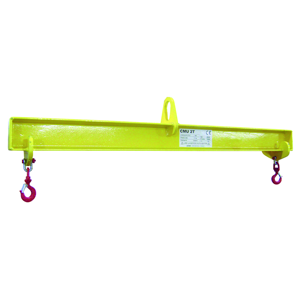 Palonnier monopoutre fixe 1 t portée 2m avec manilles + crochets suspension par anneau central LEVAC - 6055A02