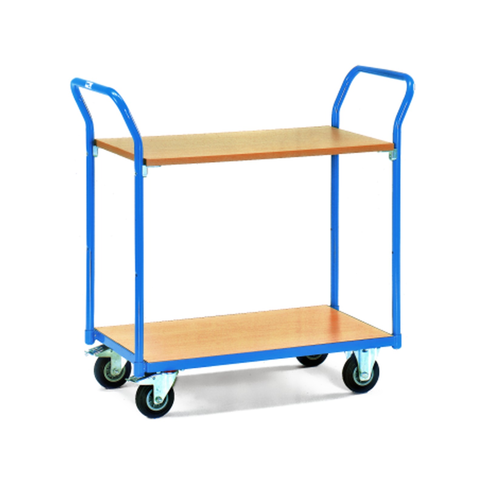 Chariot 2 plateaux mélaminés acier/bois roues 125 mm capacité 200 kg LEVAC 6905C01