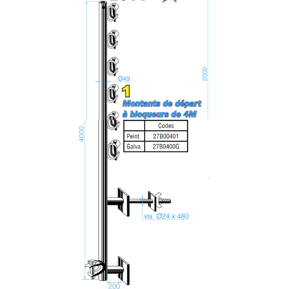 MONTANTS DE DÉPART LAGNEAUX À BLOQUEURS DE 4M PEINT - 27B00401