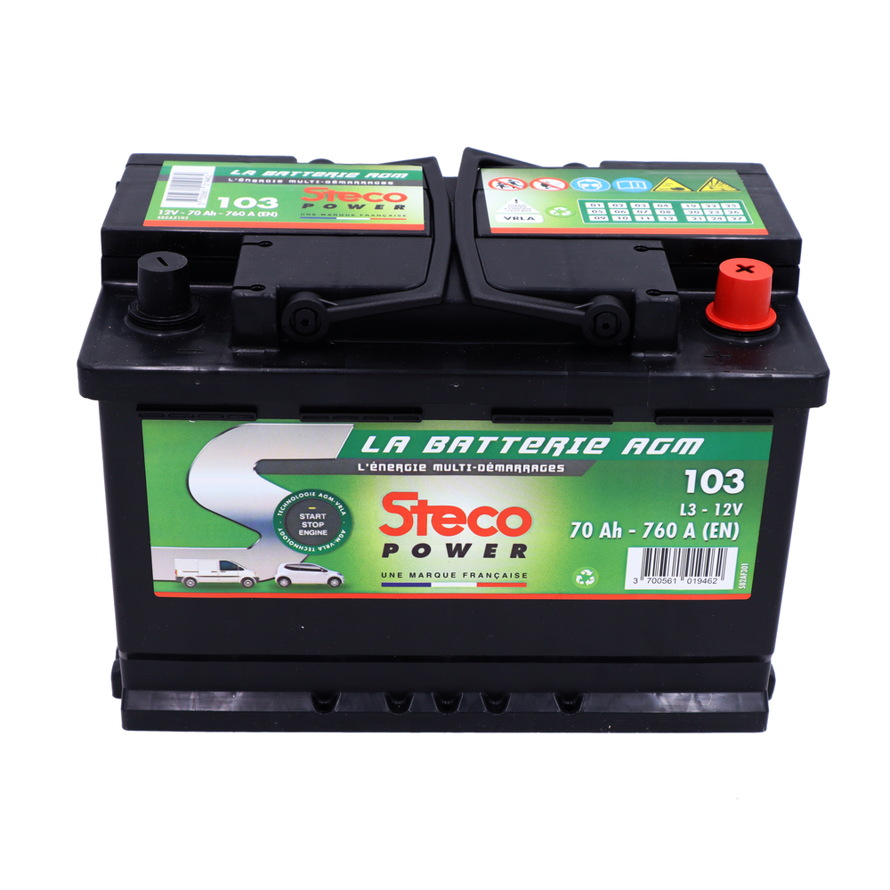 Batterie 12V 70Ah 760A 278x175x190 mm système start&stop + stecopower - 103