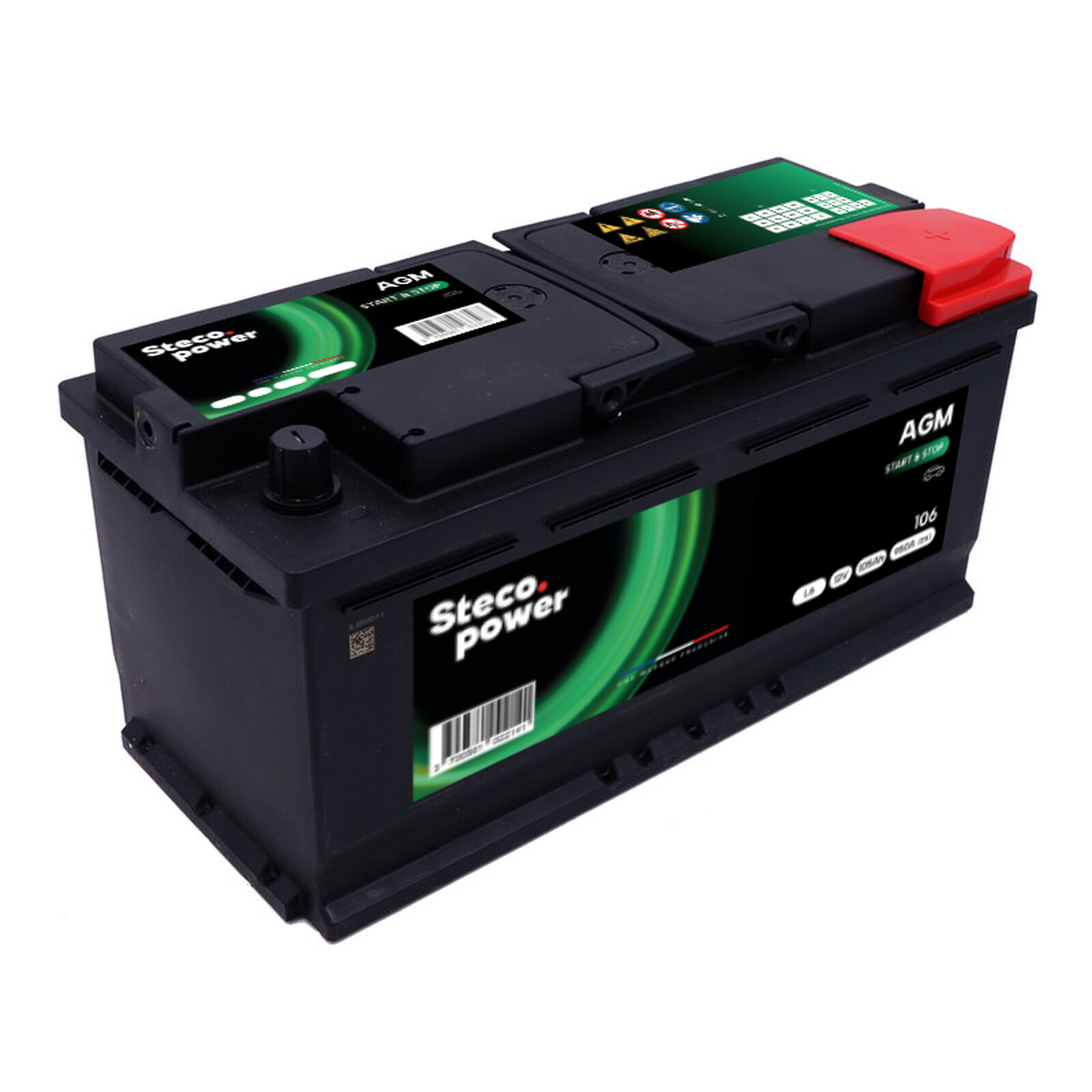 Batterie 12V 105Ah 950A 393x175x190 mm système start&stop + stecopower - 106