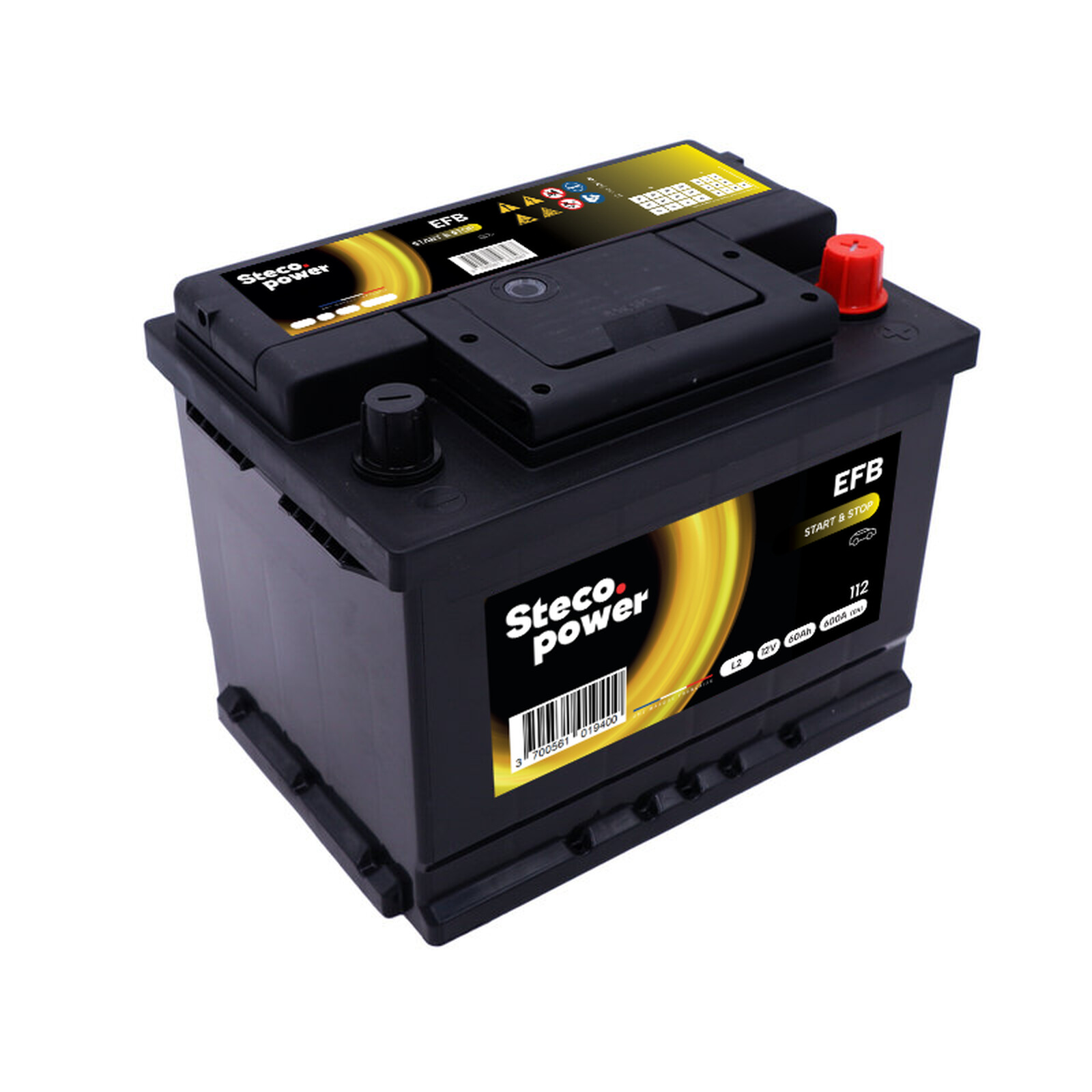 Batterie 12V 60Ah 600A 242x175x190 systeme start&stop stecopower - 112
