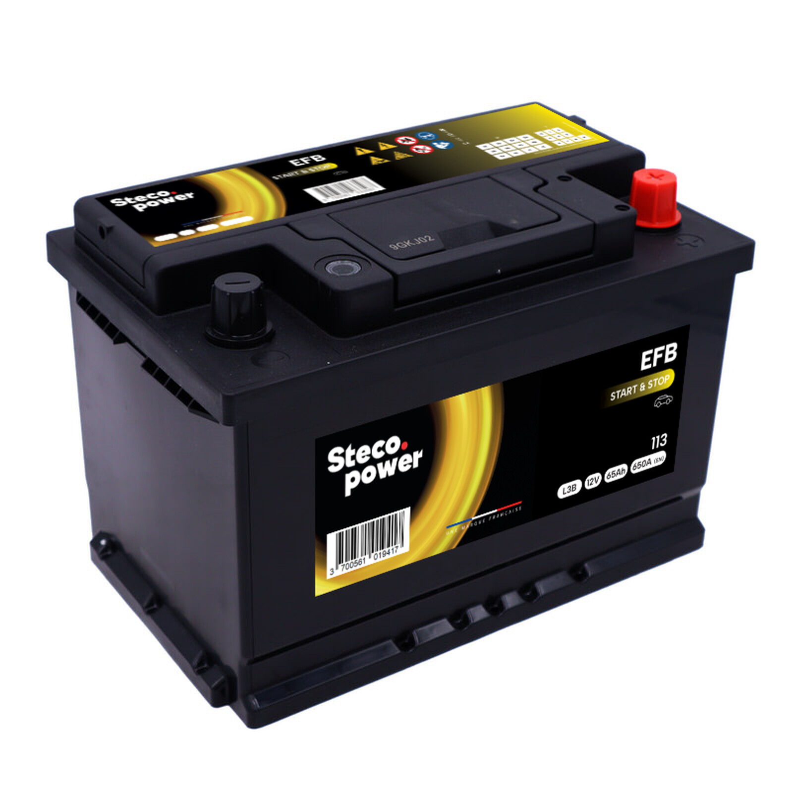 Batterie 12V 65Ah 650A 278x175x175 système start&stop STECOPOWER - L031113