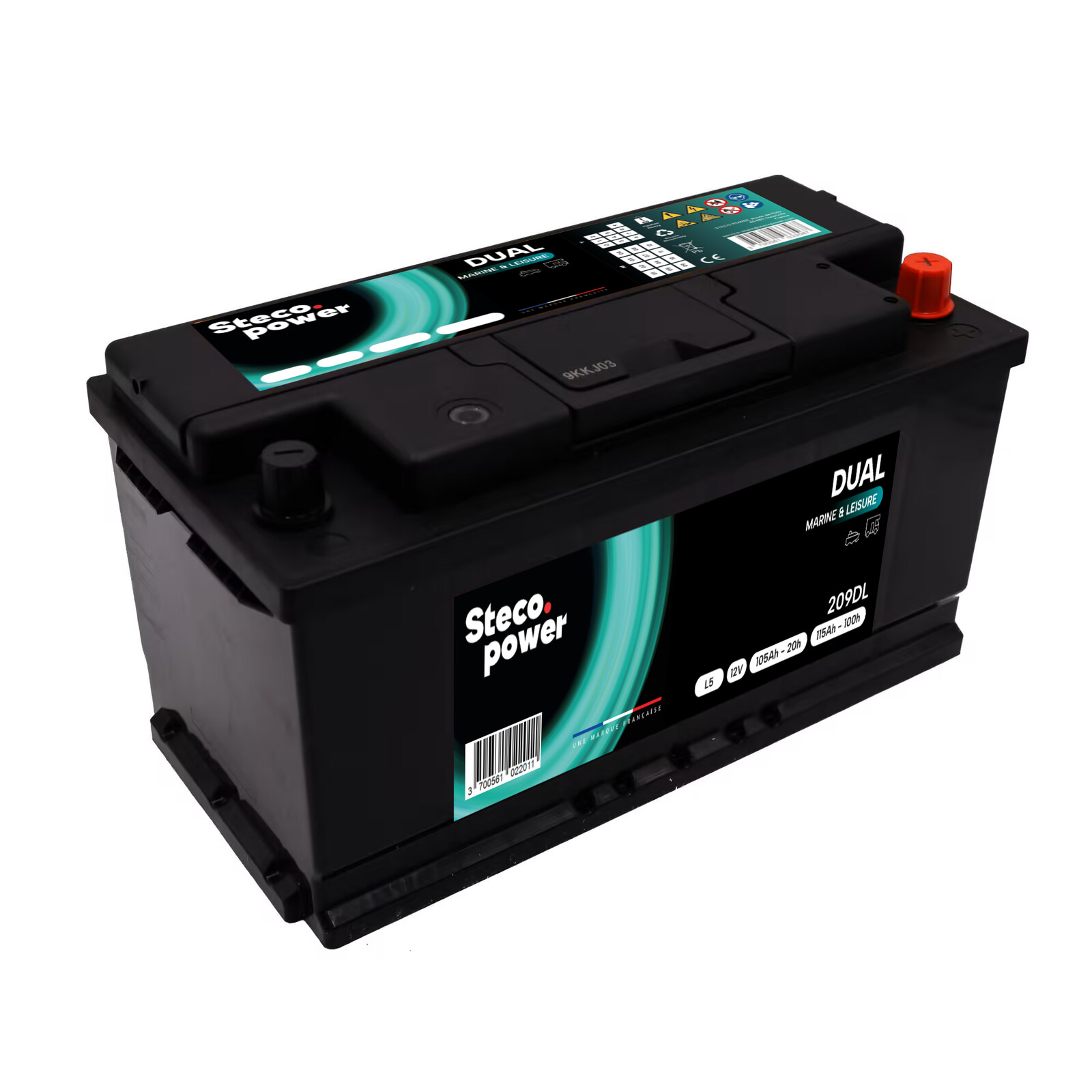 Batterie 12V 105 Ah (20h) - 115 Ah (100h) 354x175x190 mm Décharge Lente STECOPOWER - 209DL