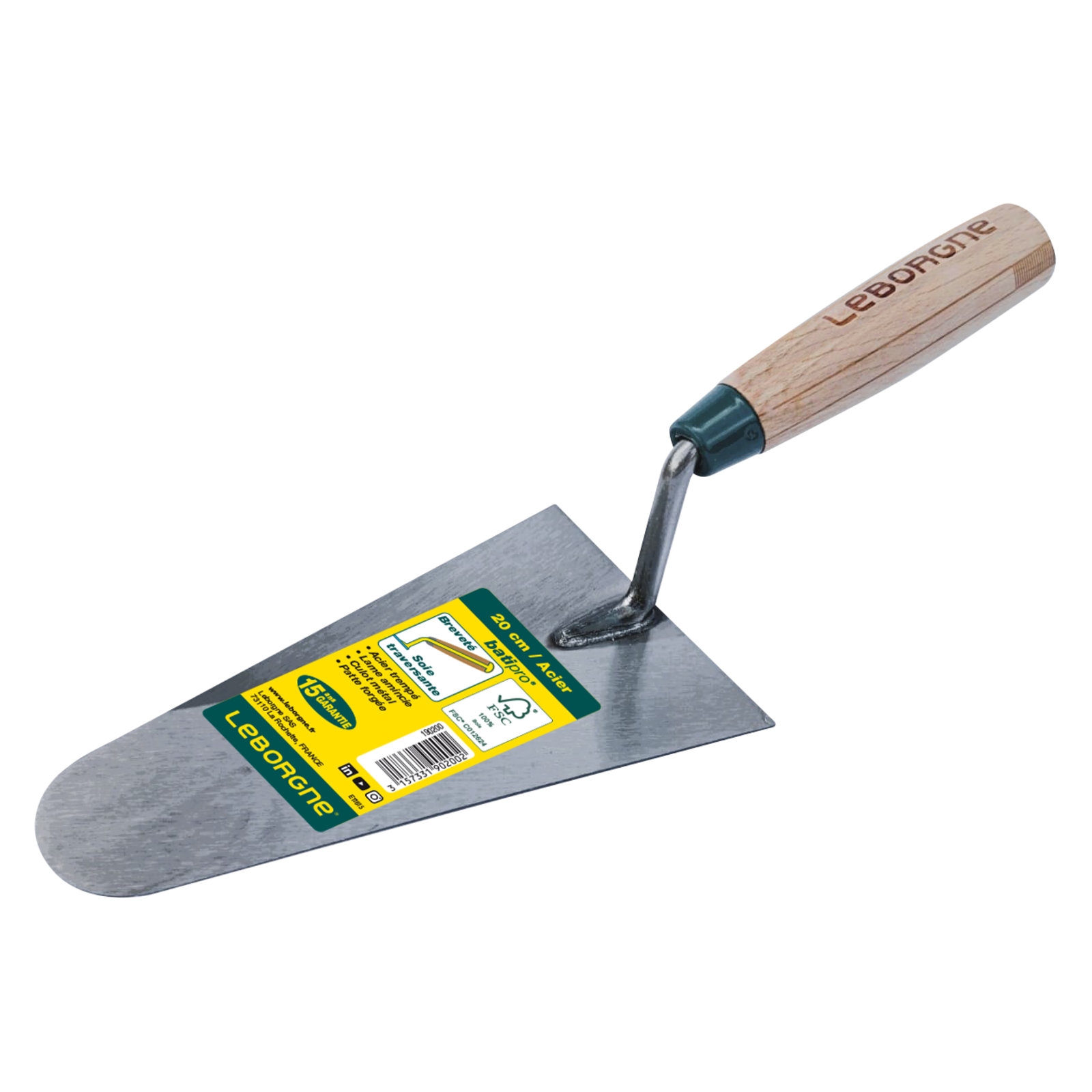 Truelle ronde Batipro 22 cm manche bois certifié FSC 100 % LEBORGNE - 190220