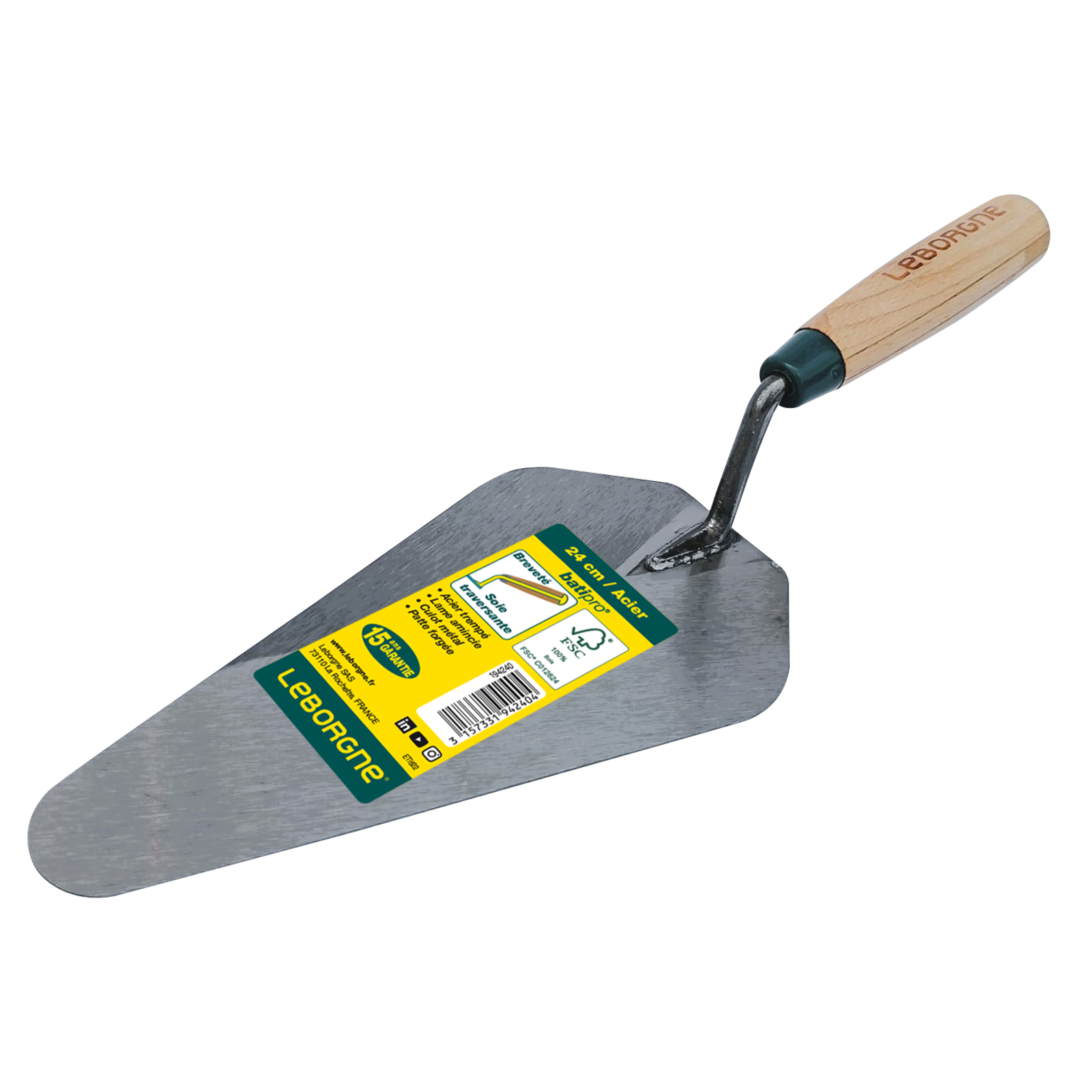 Truelle sorby Batipro 24 cm manche bois certifié FSC 100 % LEBORGNE - 194240