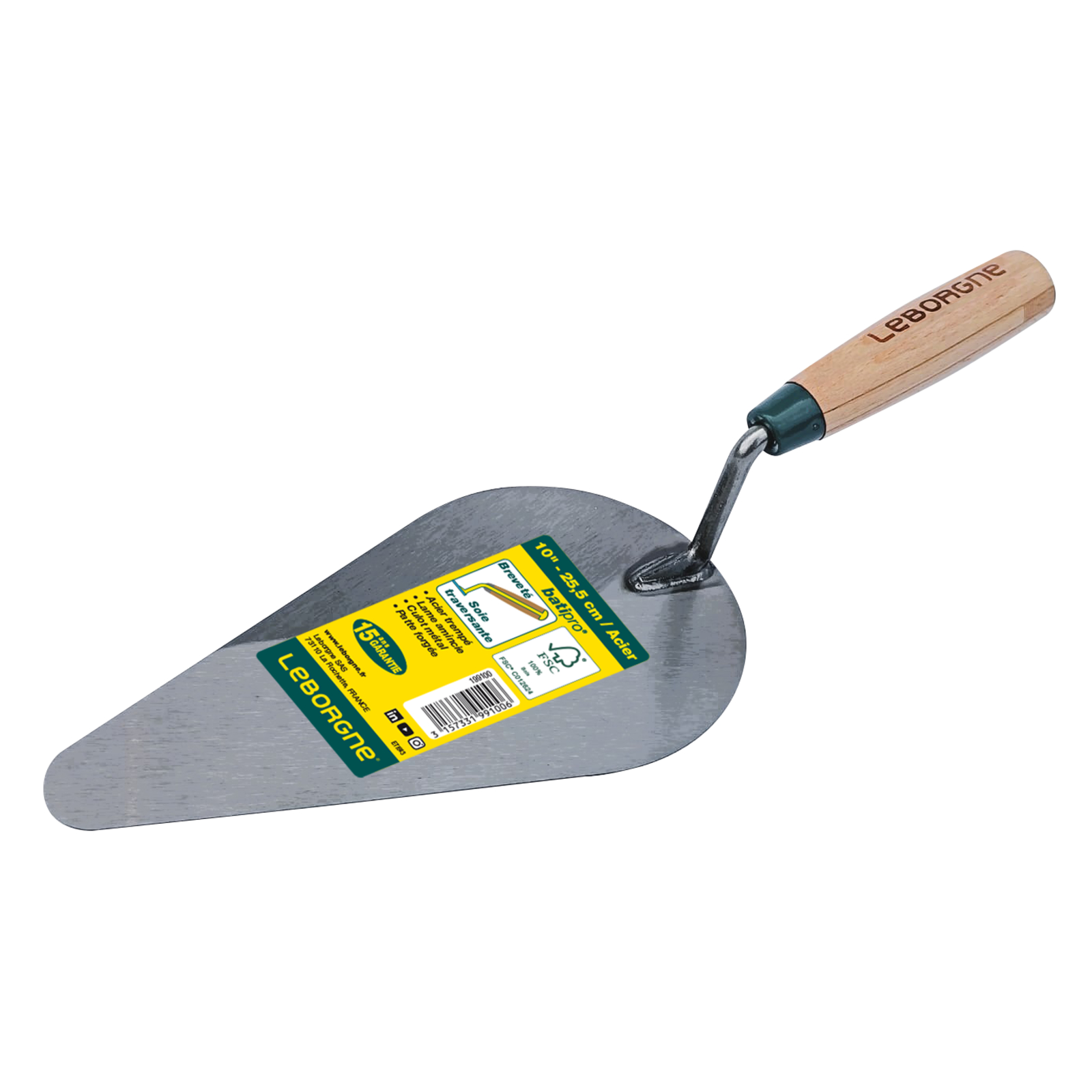 Truelle américaine Batipro 10 cm manche bois certifié FSC 100 % LEBORGNE - 199100