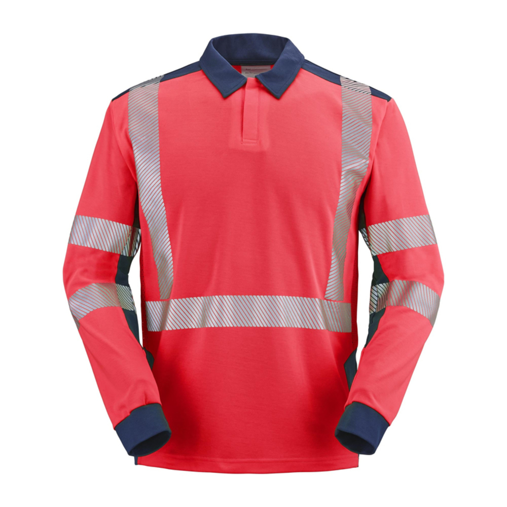 POLO MANCHES LONGUES ROUGE FLUO/BLEU MARINE SAFE XP PONANT CEPOVETT - 22-9T87-2002