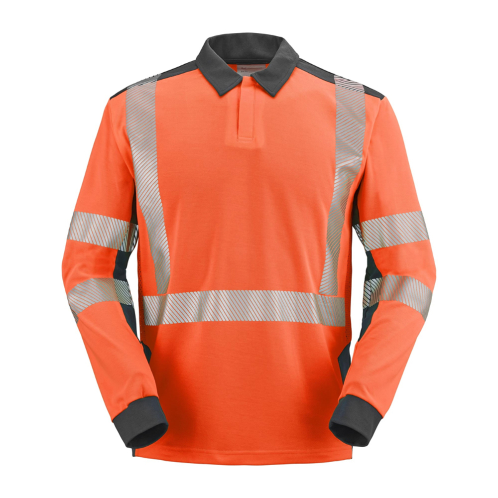 POLO MANCHES LONGUES ORANGE FLUO/GRIS CHARCOAL SAFE XP PONANT CEPOVETT - 22-9T87-2227