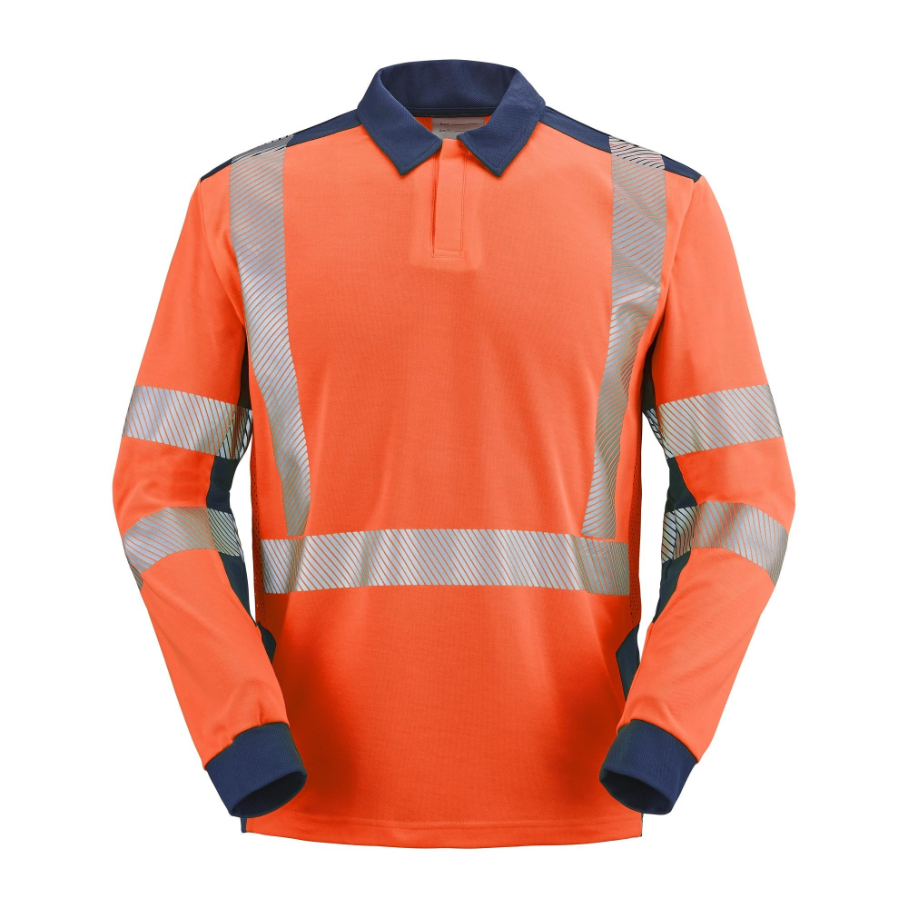 POLO MANCHES LONGUES ORANGE FLUO/BLEU MARINE SAFE XP PONANT CEPOVETT - 22-9T87-404