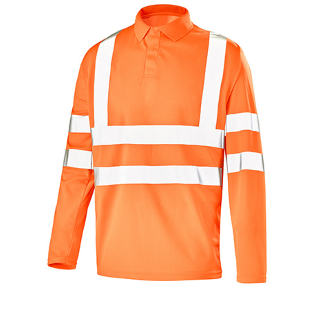 POLO MANCHES LONGUES FLUO BASE 2 ORANGE FLUO HAUTE VISIBILITE CEPOVETT - 22-T283-BT-400