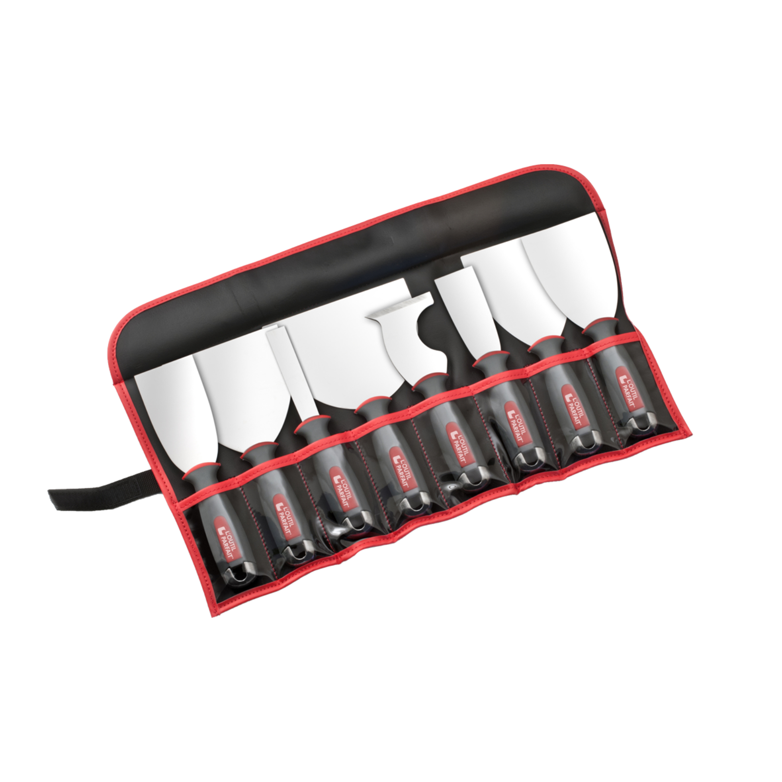 Trousse Plaquiste ALU-CHOC 7 couteaux (2,4,6,8,10,12 et 15cm) + 1 multi-usage L'OUTIL PARFAIT - 2433000