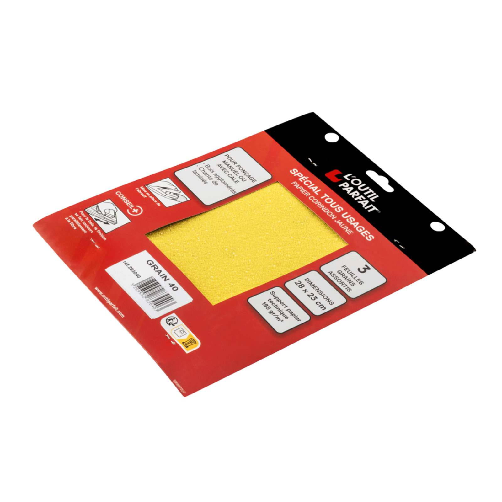 Assortiment Abrasif corindon jaune Grain 40 / 80 et 120 Poignée 3 feuilles L'OUTIL PARFAIT - 284000