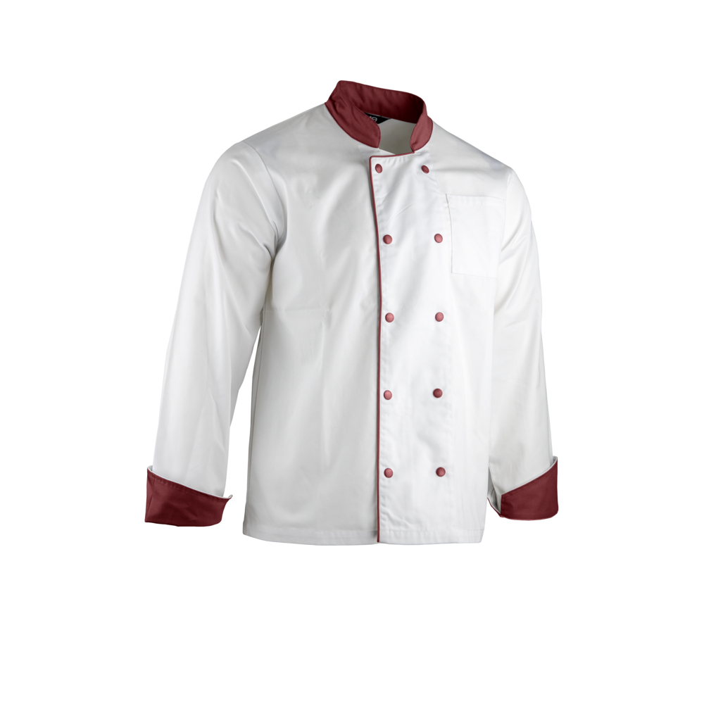 Veste cuisine manches longues parements - double pressions MEDAILLON C1 BLANC BORDEAUX - LMA LEBEURRE - 2299