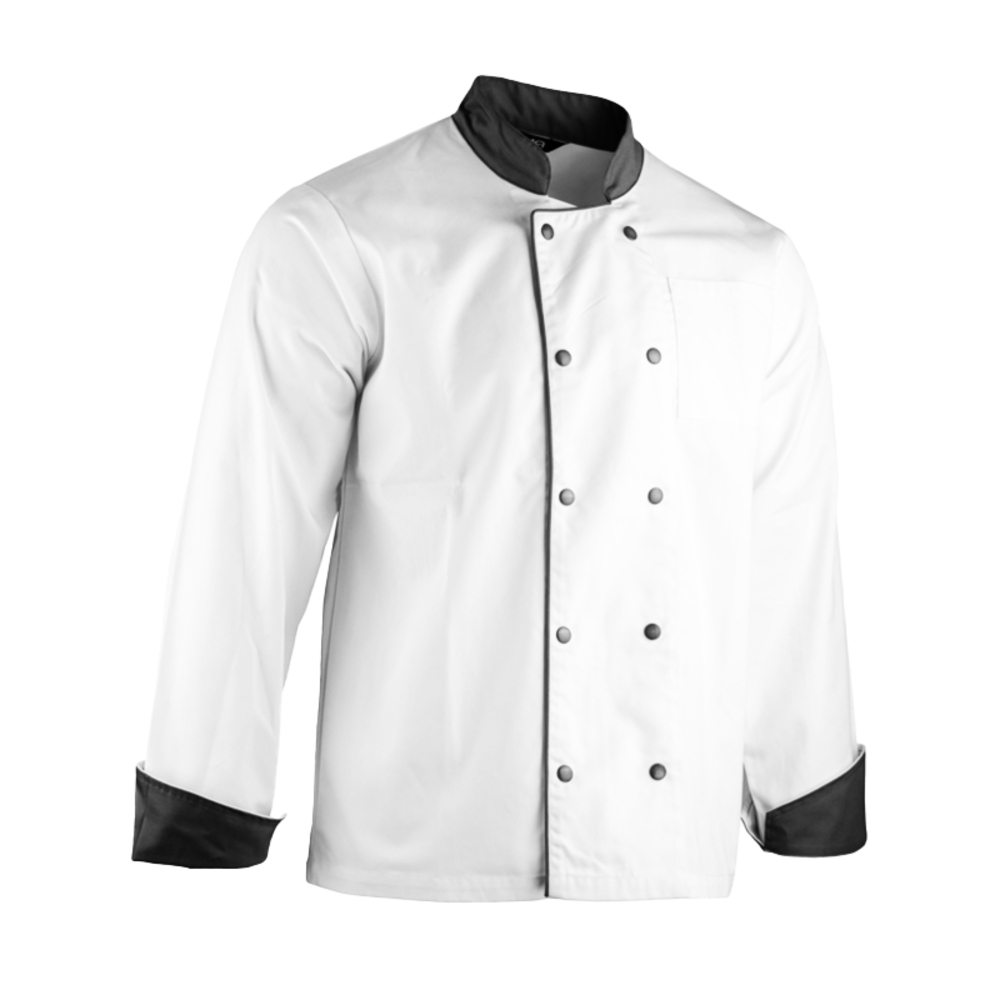 Veste cuisine manches longues parements - double pressions MEDAILLON C4 BLANC NOIR - LMA LEBEURRE - 2340