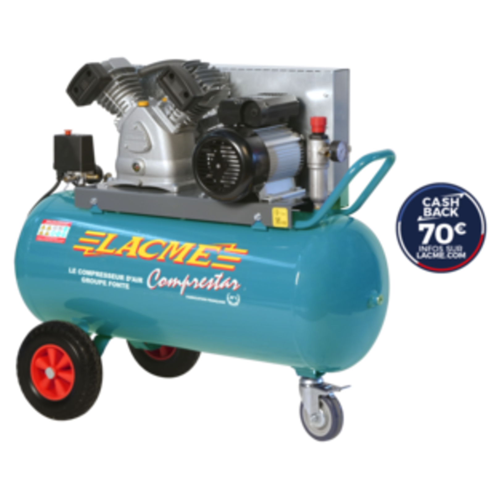 Compresseur mobile Comprestar 23V100M - 23m³/h monophasé - 100 litres - 11 bar LACME - 128200