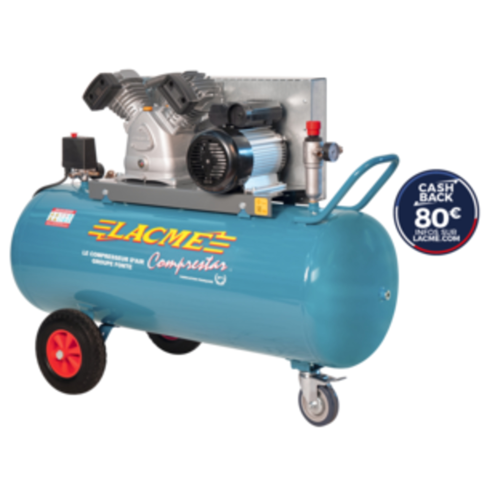 Compresseur mobile Comprestar 23V150M - 23m³/h monophasé - 150 litres - 11 bar LACME - 128500