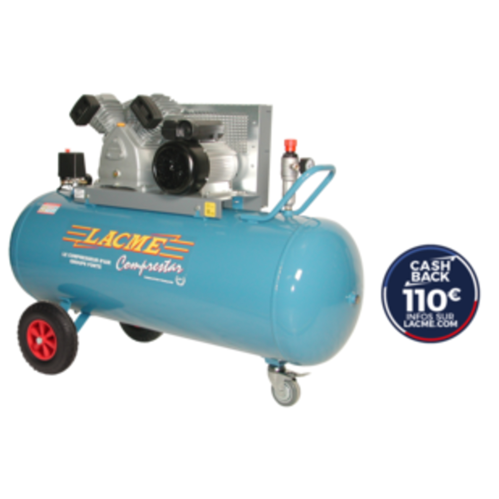 Compresseur mobile Comprestar 23V200M - 23m³/h monophasé - 200 litres - 11 bar LACME - 128700