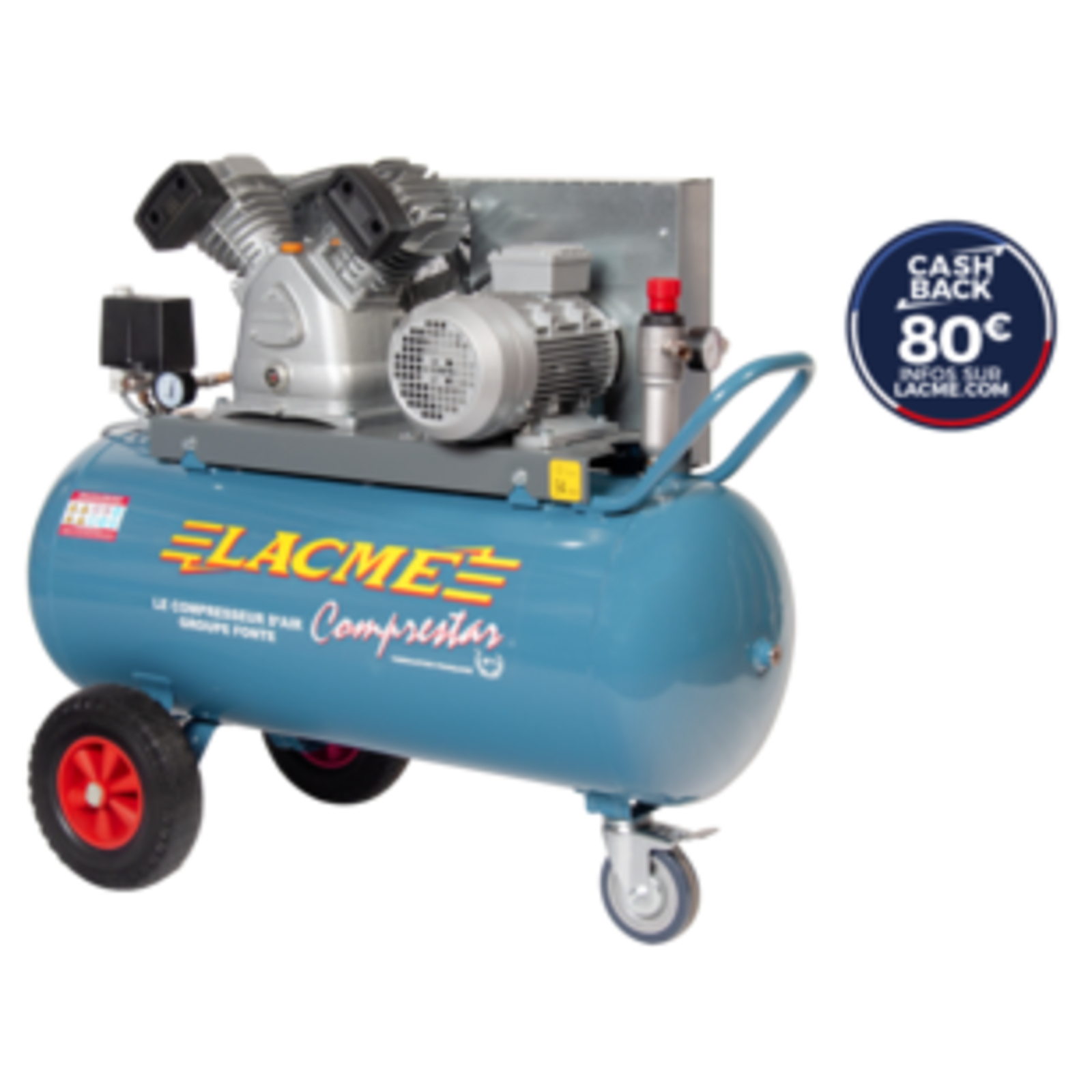 Compresseur mobile Comprestar 24V100T - 24 m³/h triphasé - 100 litres - 11 bar LACME - 146000