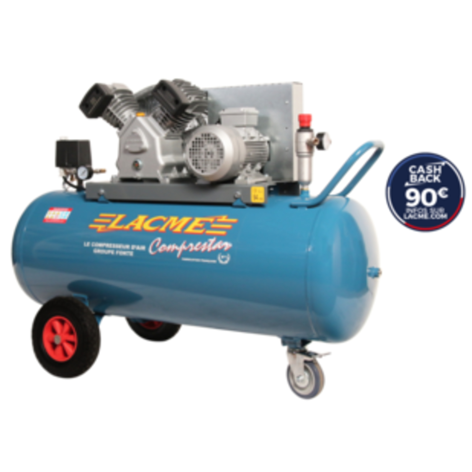 Compresseur mobile Comprestar 24V150T - 24 m³/h triphasé - 150 litres - 11 bar LACME - 146020