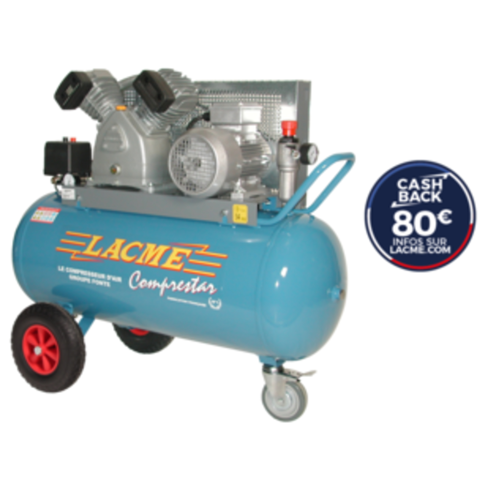 Compresseur mobile Comprestar 27V100T - 27 m³/h triphasé - 100 litres - 11 bar LACME - 149200