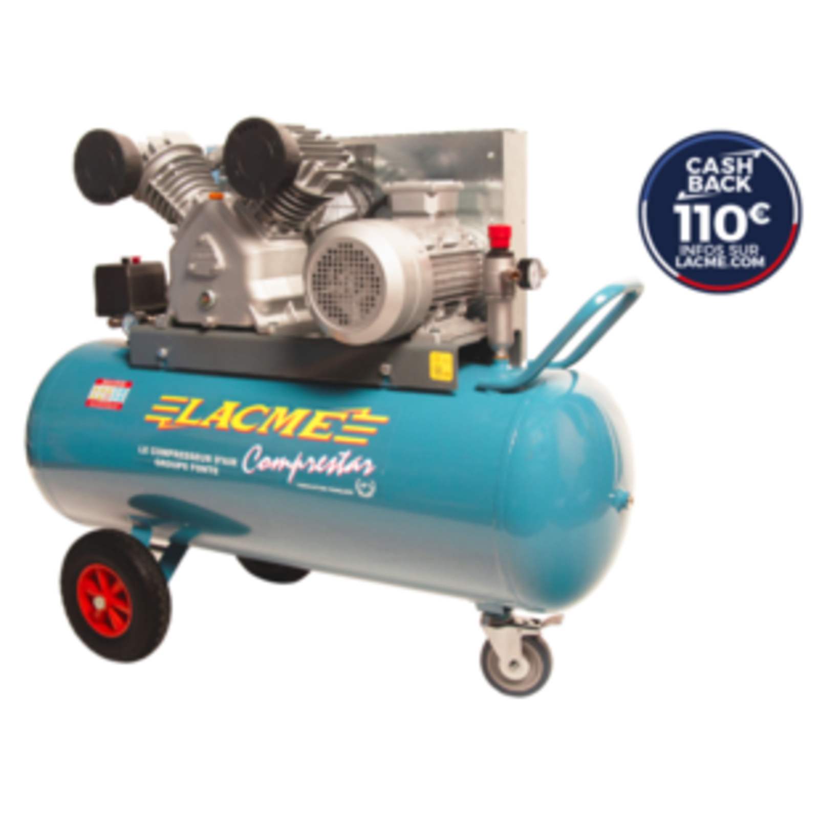 Compresseur mobile Comprestar 36V150T - 36 m³/h triphasé - 150 litres - 11 bar LACME - 158000
