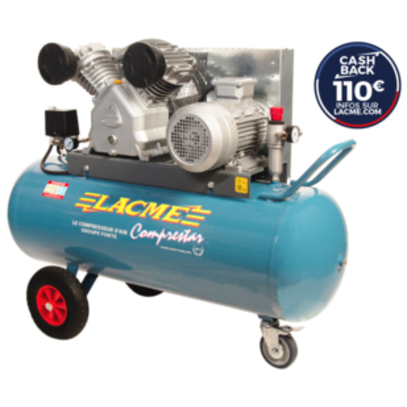 Compresseur mobile Comprestar 36V150T SP/ELV - 36 m³/h triphasé - 150 Lts - 11 bar LACME - 158050