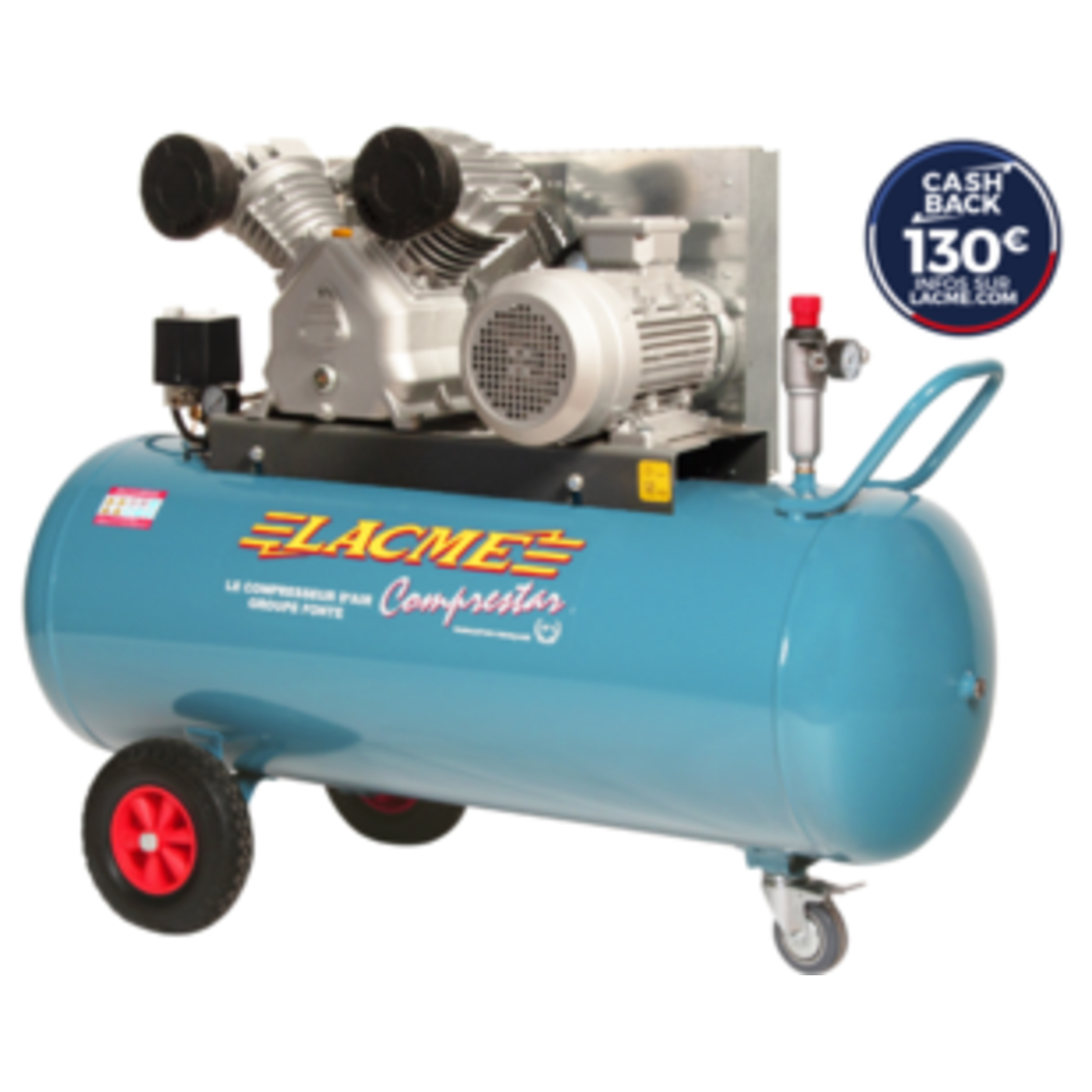 Compresseur mobile Comprestar 36V200T SP/ELV - 36 m³/h triphasé - 200 Lt - 11 bar LACME - 158150