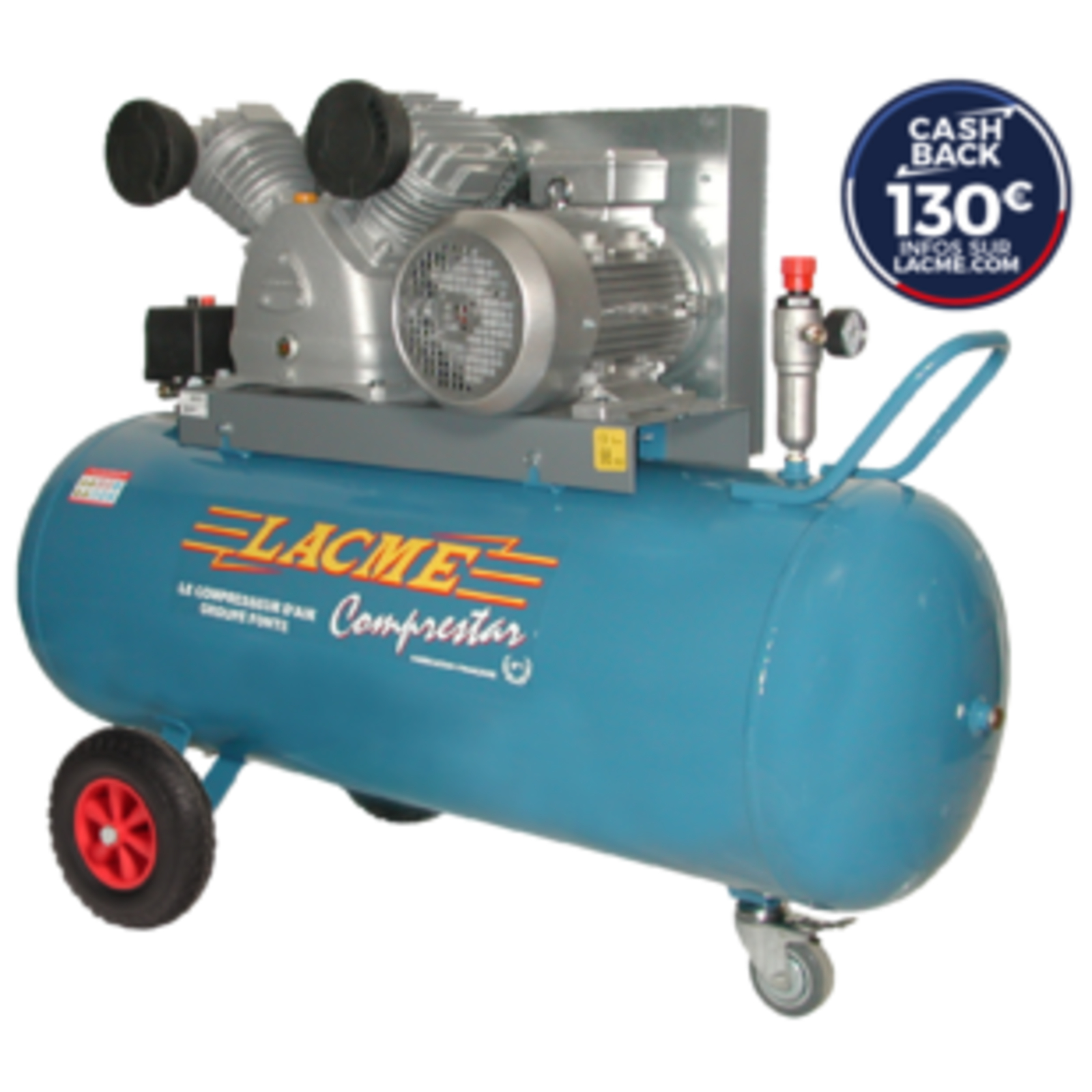 Compresseur mobile Comprestar 40V200T - 40 m³/h triphasé - 200 litres - 11 bar LACME - 158300