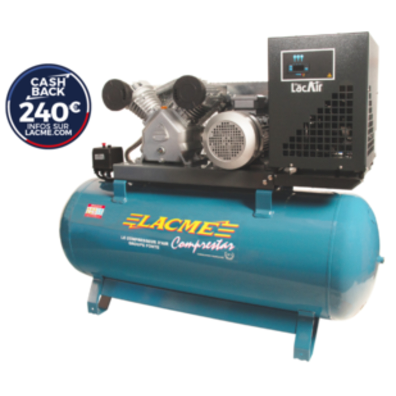 Compresseur fixe Comprestar 40V270T-SC - 40 m³/h triphasé  270 Lt - 10 bar avec sécheur LACME - 158454