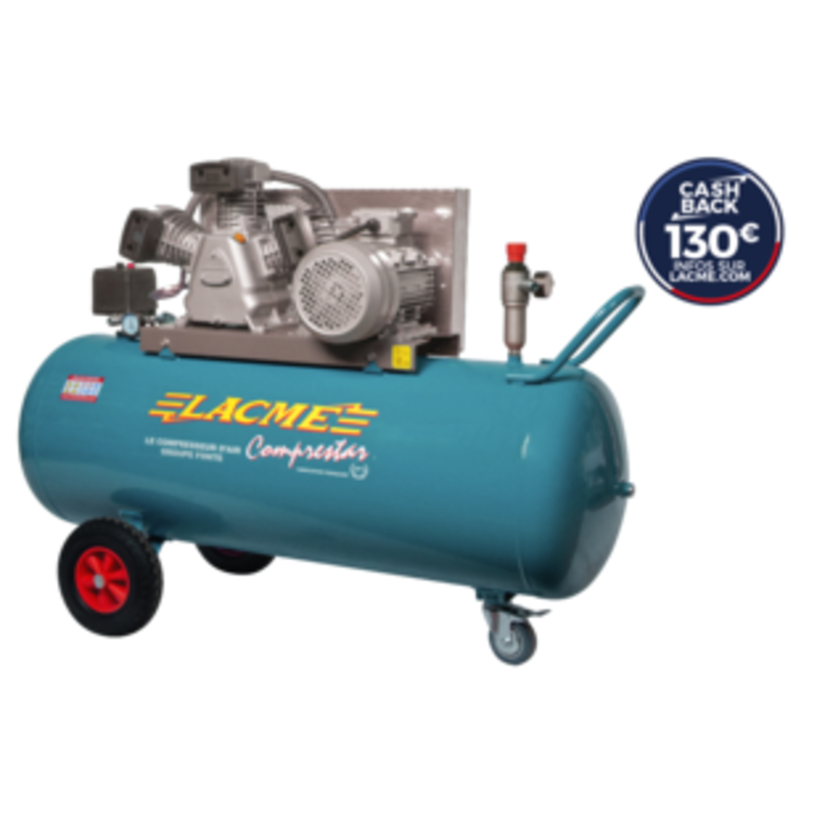 Compresseur mobile Comprestar 35W200T - 35 m³/h triphasé - 200 litres - 11 bar LACME - 160400