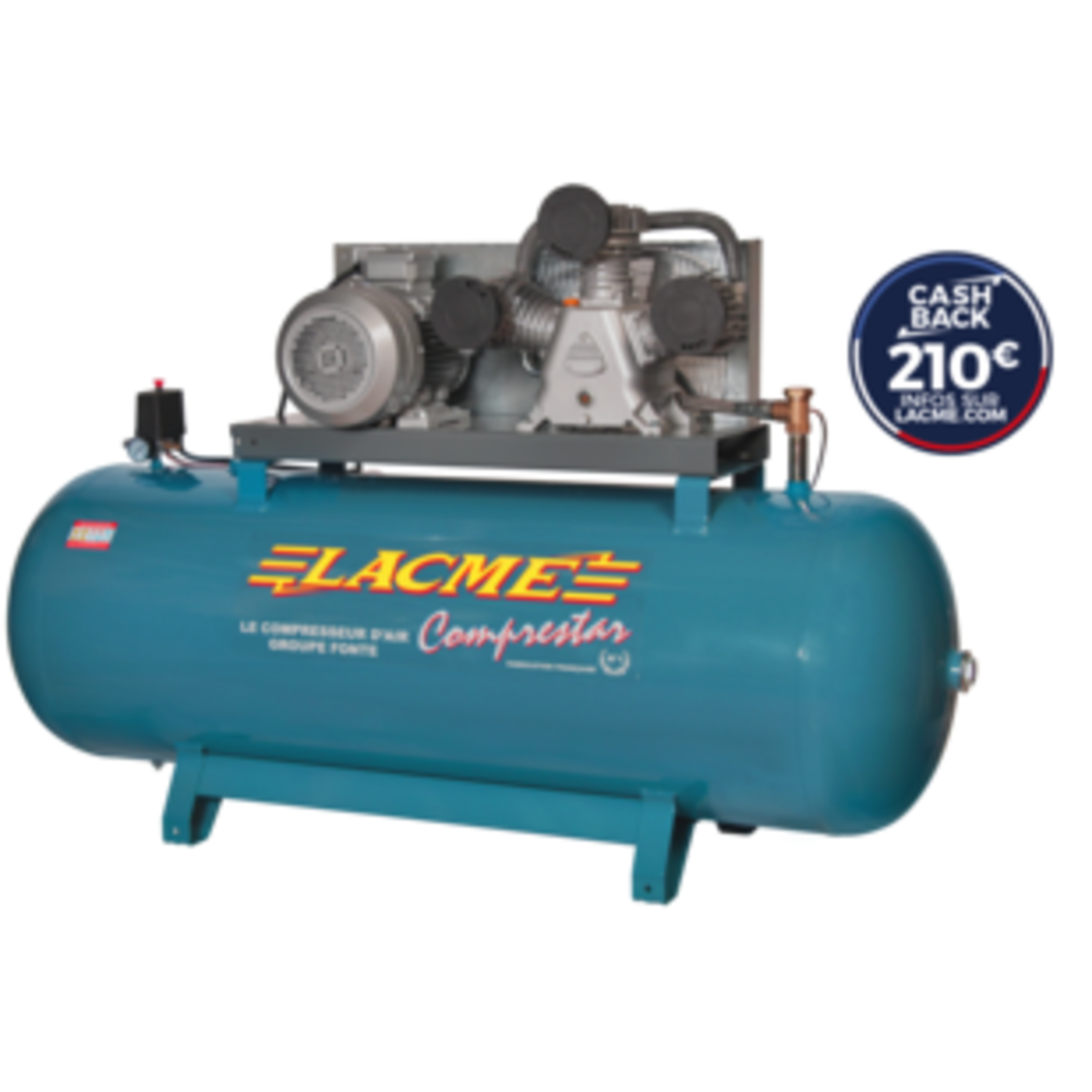 Compresseur fixe Comprestar 55W500T - 55 m³/h triphasé - 500 litres - 11 bar LACME - 161000
