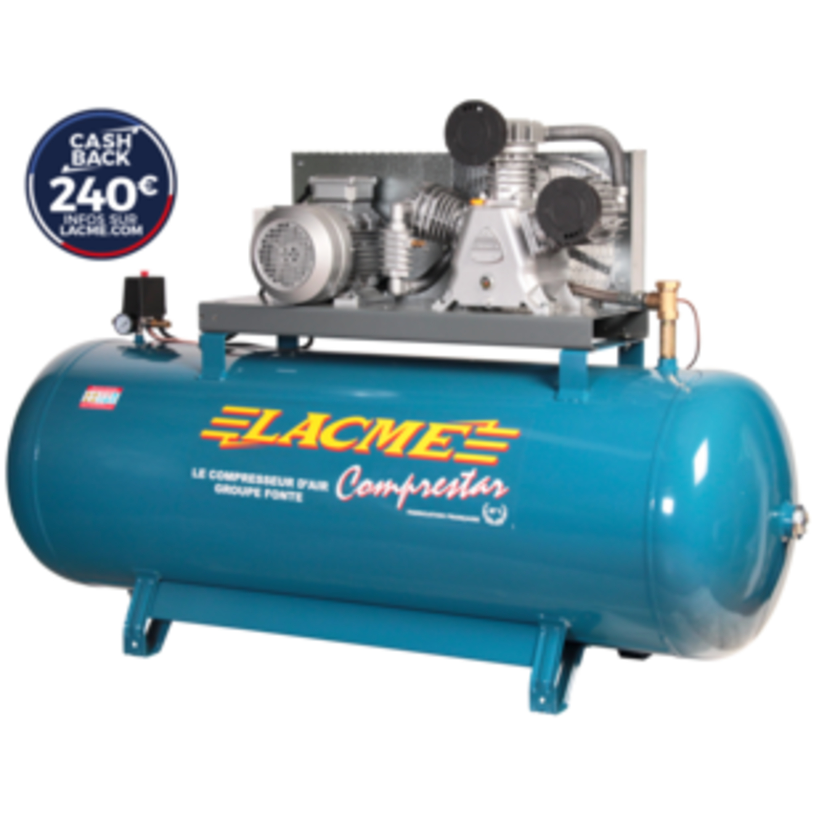 Compresseur fixe Comprestar 5042B HP - 42 m³/h triphasé - 500 litres - 14 bar LACME - 162410