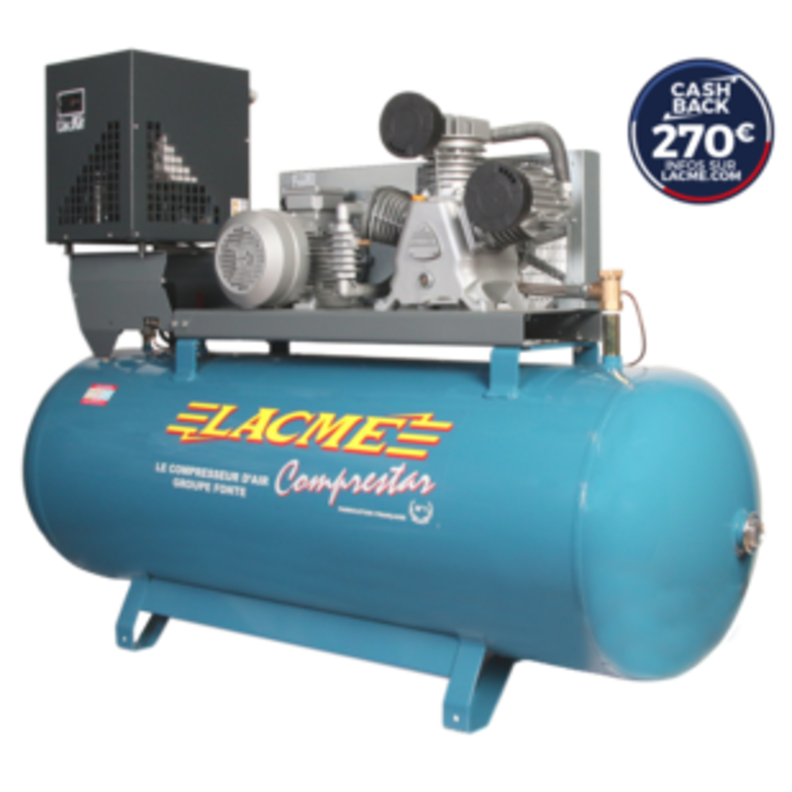Compresseur fixe Comprestar 5042WB-SC - 42 m³/h triphasé  500 Lt - 12 bar avec sécheur LACME - 162450