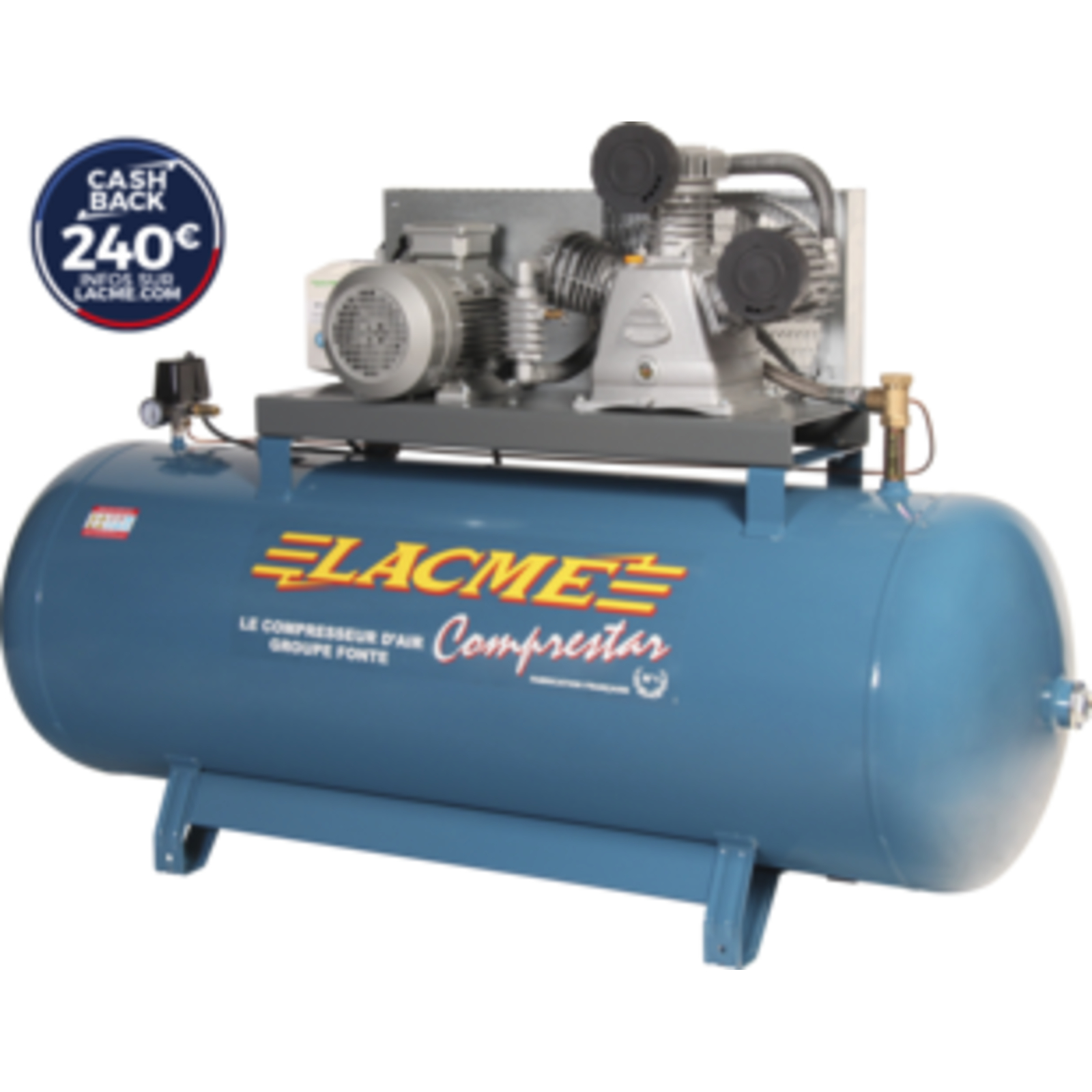 Compresseur fixe Comprestar 5042B SP/ELV - 42 m³/h tri. - 500 litres - 12 bar LACME - 162460