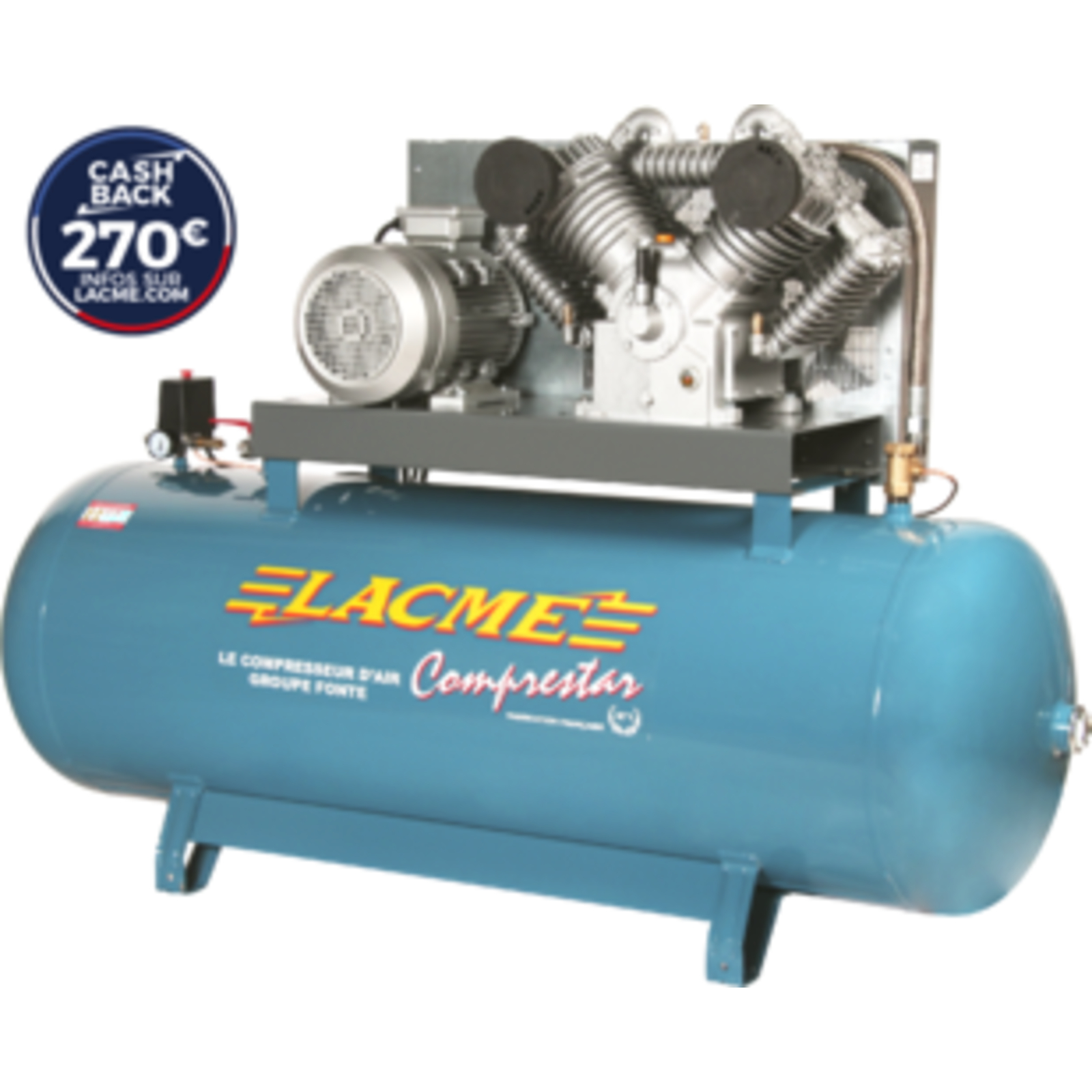 Compresseur fixe Comprestar 5060V2B HP - 42 m³/h triphasé - 500 litres - 14 bar LACME - 163600