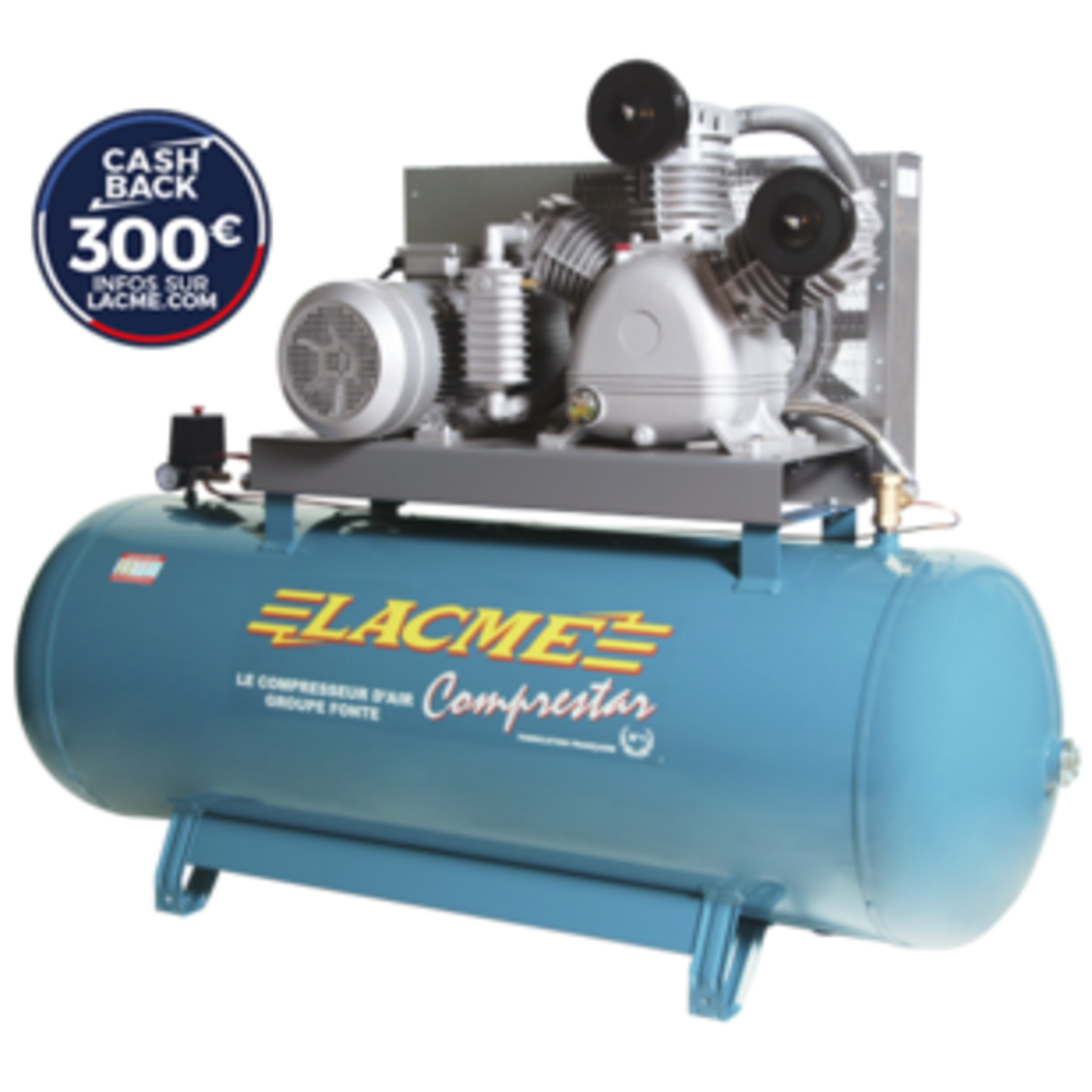 Compresseur fixe Comprestar 5080WB - 80 m³/h triphasé - 500 litres - 12 bar LACME - 163800