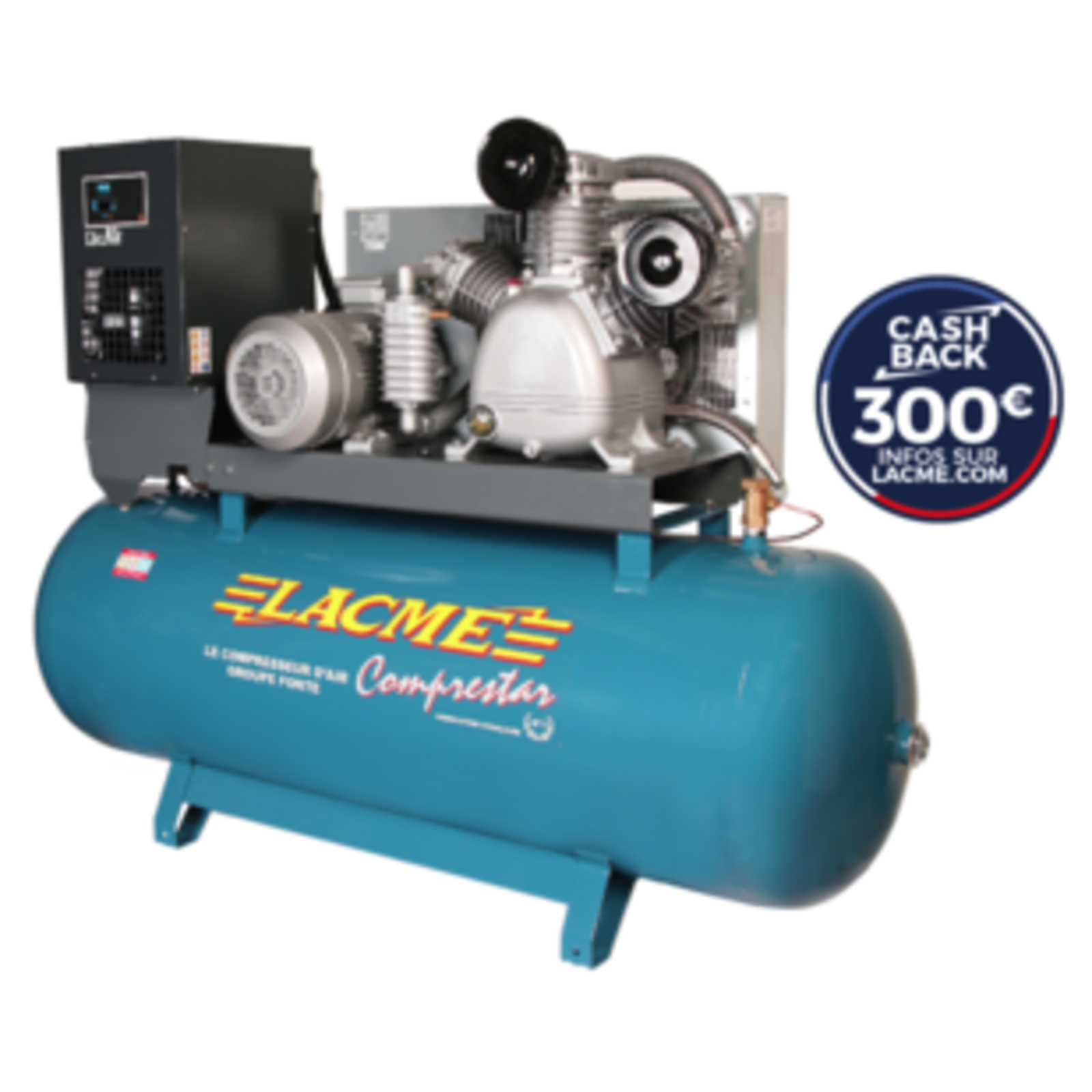 Compresseur fixe Comprestar 5080WB-SC - 80 m³/h triphasé  500 Lt - 12 bar avec sécheur LACME - 163850