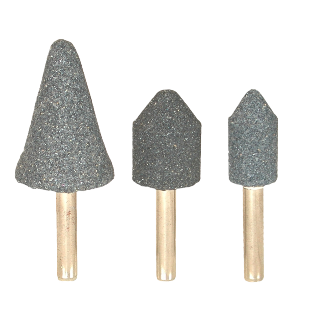 Jeu de 3 meules sur tige - tige ø6mm, meule en oxyde d'aluminium, compatible meuleuse droite LACME - 377202