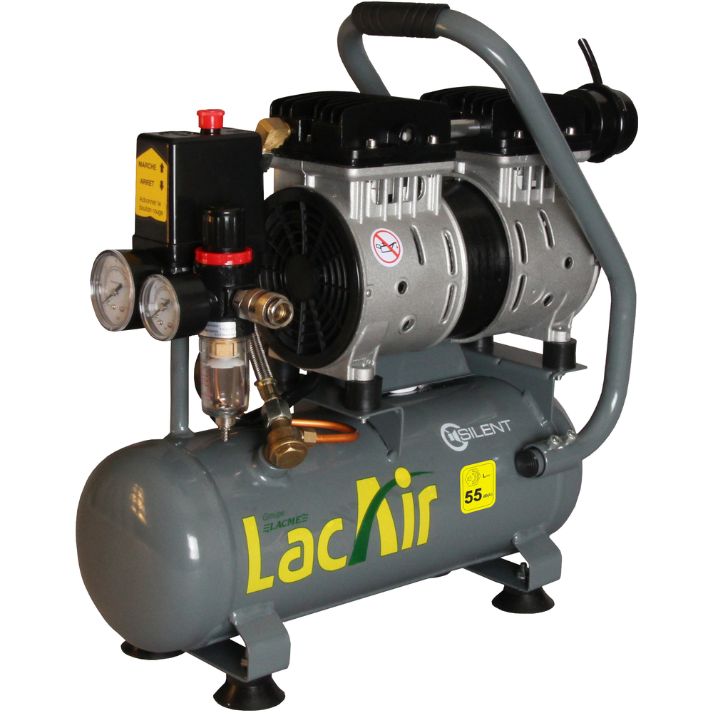 Compresseur silencieux 6 l 0,75 cv 6,2 m³/h LACME Silent 6/6 sh-2 bicylindre - 461900