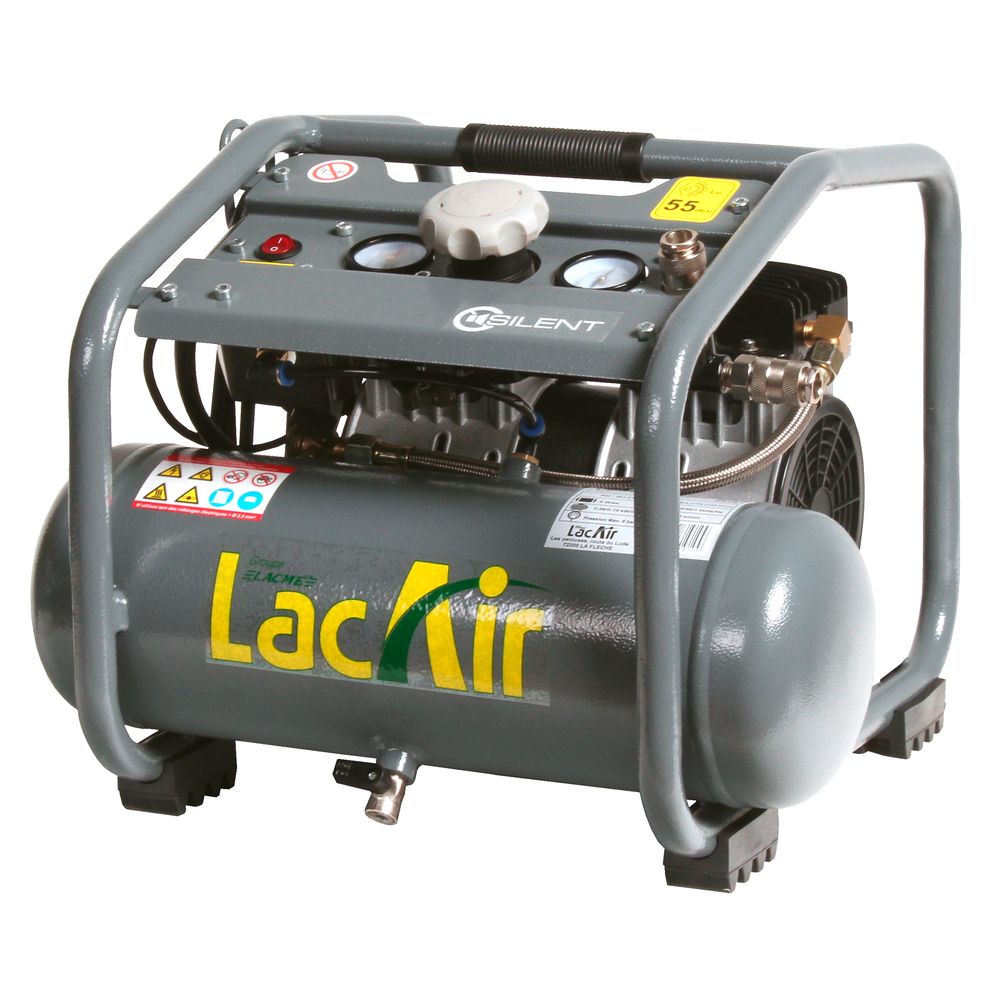 Compresseur silencieux 6 l 8 bar 6,2 m³/h LACME Silent 6c sh bicylindre à pistons - 461910
