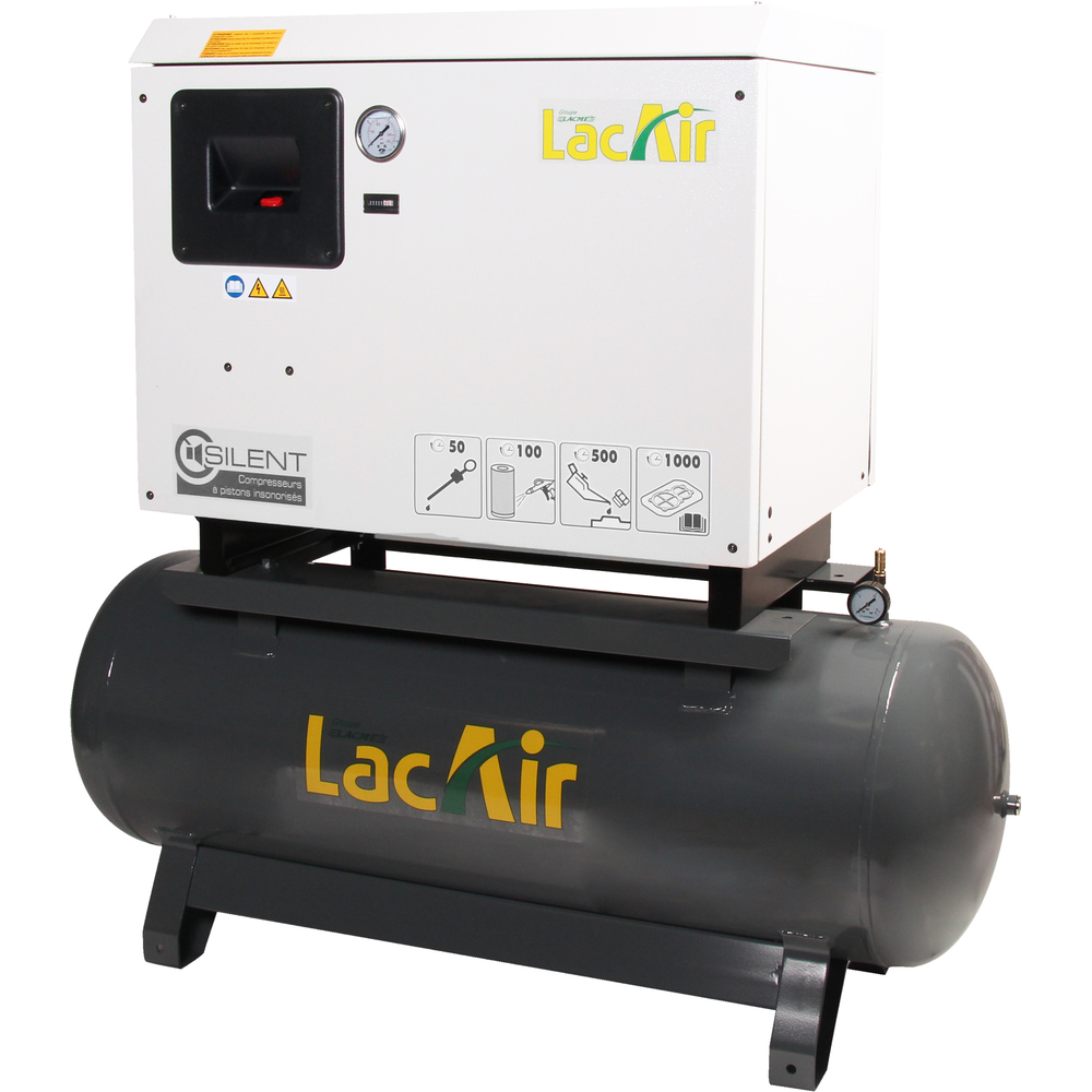 Compresseur silencieux 200 l 4 cv 32,4 m³/h LACME Silent c32/200 d bicylindre en ligne biétagé - 464755