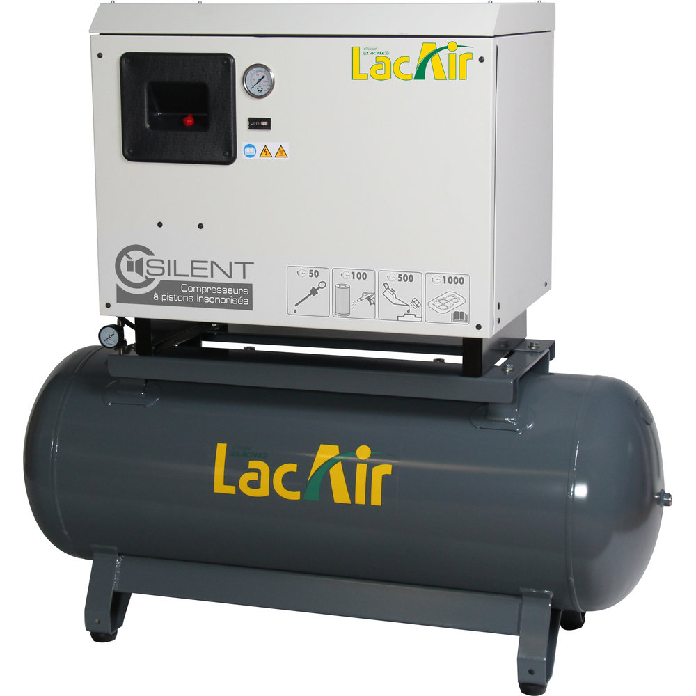 Compresseur silencieux tri 270 l 4 cv 32,4 m³/h LACME Silent c32/270 d bicylindre en ligne biétagé 464760
