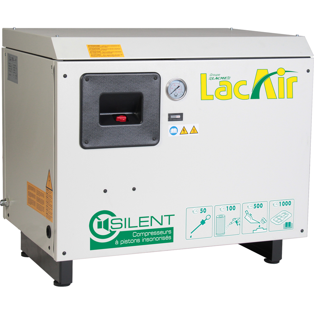 Compresseur silencieux 5,5 cv 13 bar 32,4 m³/h LACME Silent c33 d bicylindre en ligne biétagé - 464773