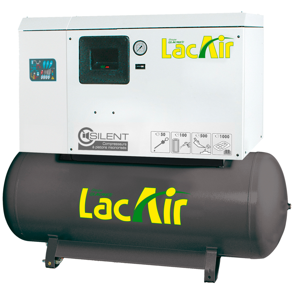 Compresseur silencieux fixe 13 bar 5,5 cv 33 m³/h LACME silent c33/270 d groupe bicylindre en ligne biétagé - 464783